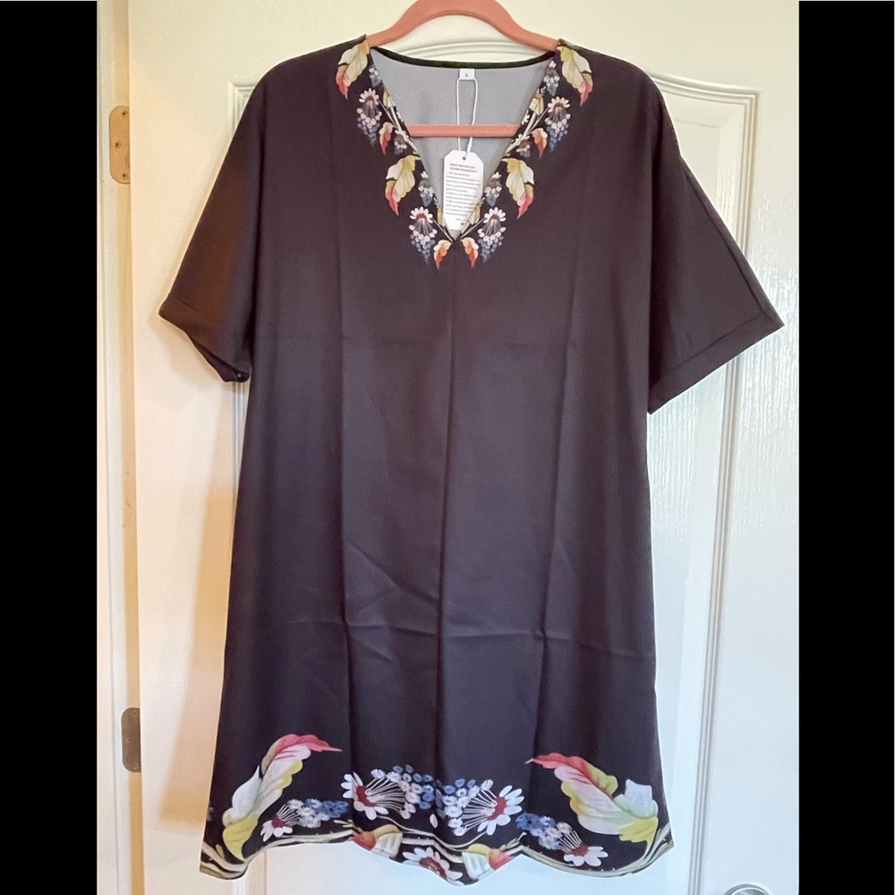 Women’s Black Boutique Dress with Floral Detail Size Large